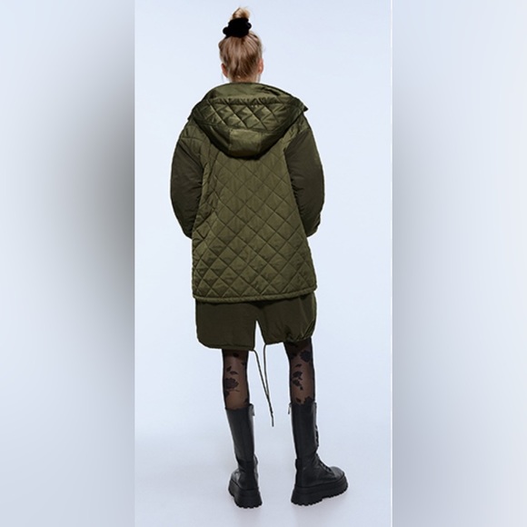 NWT Luxe Minimalist Timeless Zara Water Resistant Hooded Quilted Coat - Picture 6 of 17